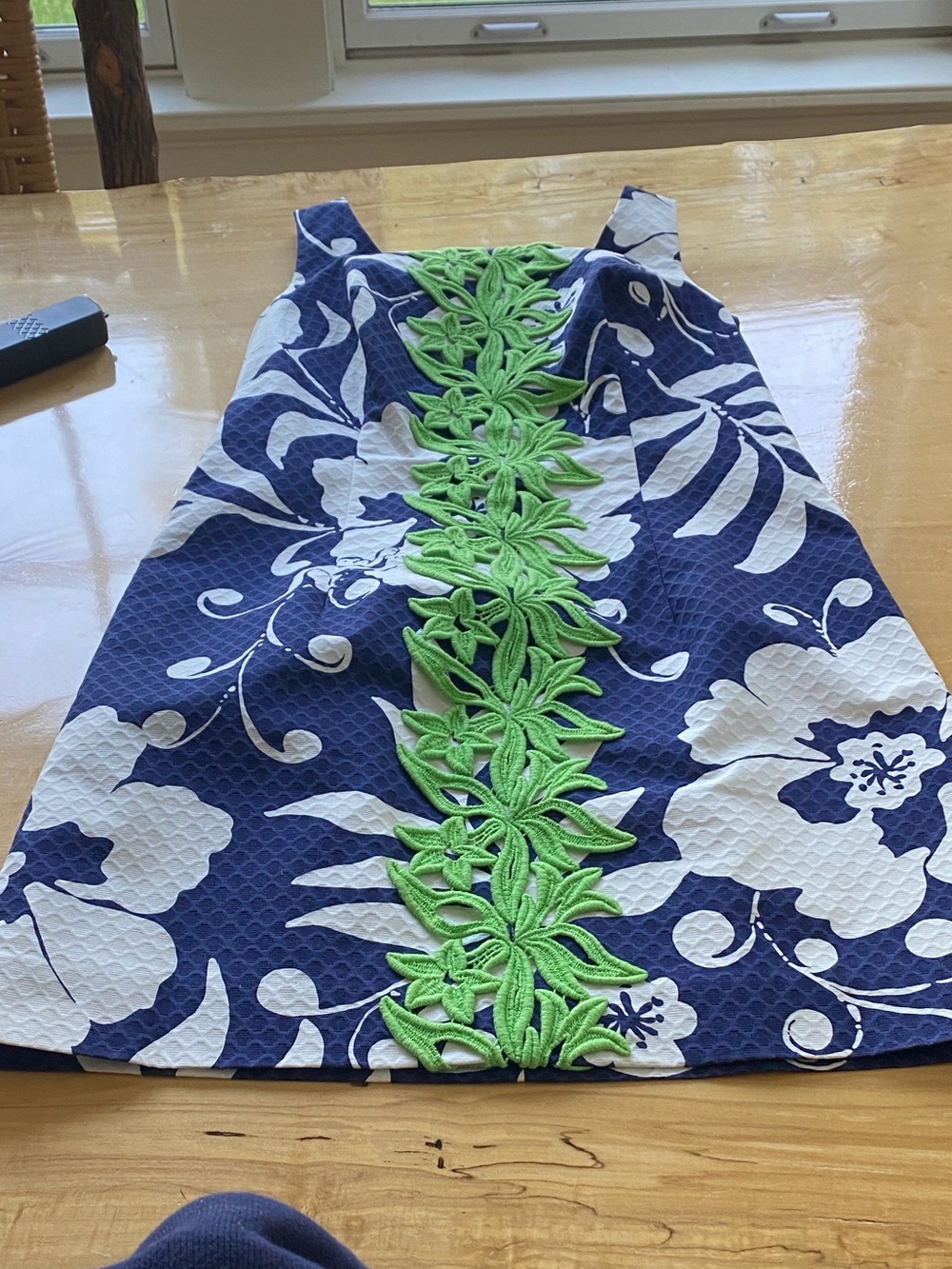 Lilly Pulitzer Navy & White Floral Dress with Green Appliqué